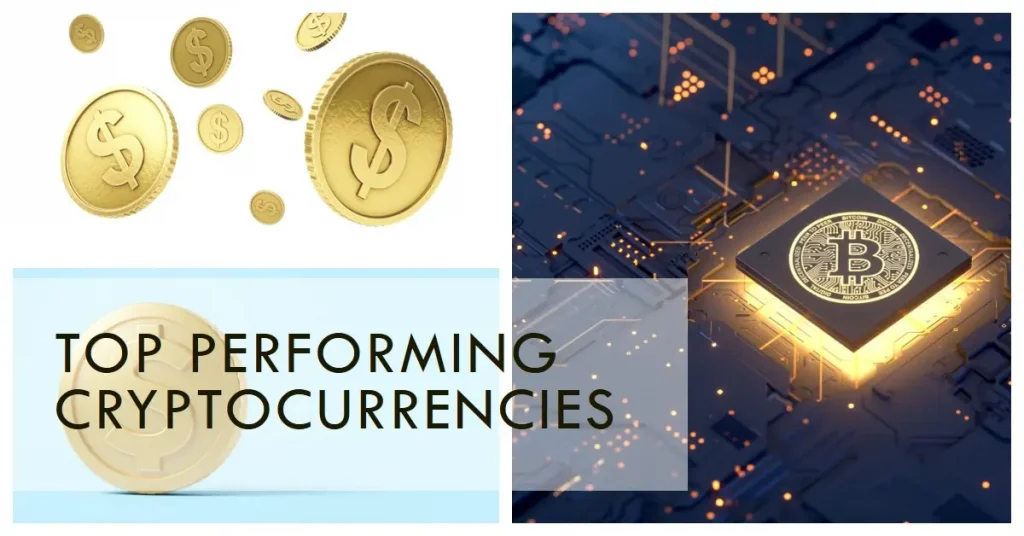  image that visually represents the concept of 'Top Performing Cryptocurrencies,' highlighting the dynamic nature of the crypto market and showcasing a selection of digital coins that have demonstrated exceptional growth and success.