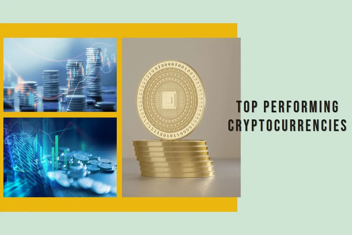 image that visually represents the concept of 'Top Performing Cryptocurrencies,' highlighting the dynamic nature of the crypto market and showcasing a selection of digital coins that have demonstrated exceptional growth and success.